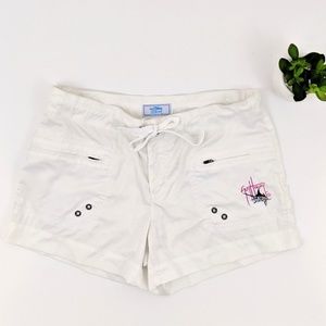 *guy harvey* white boat, water, beach shorts